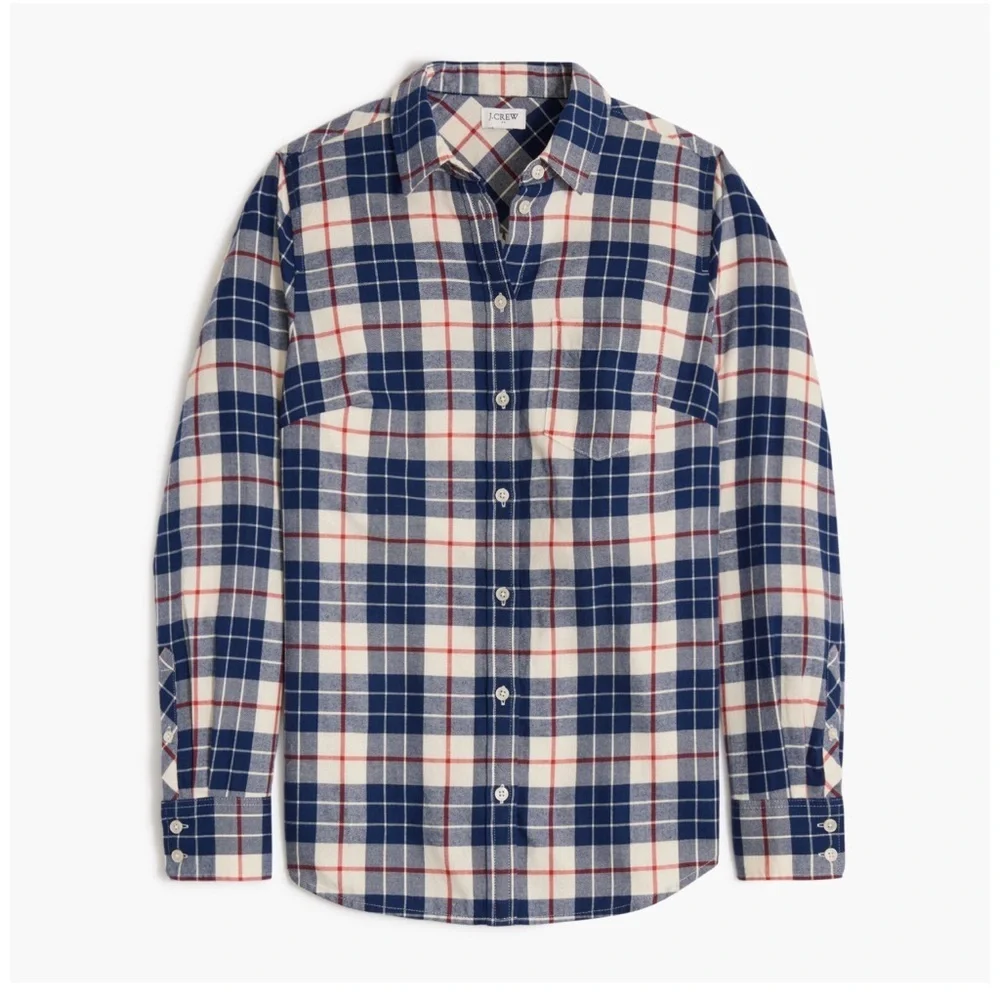 J.Crew Men’s Plaid flannel shirt Blue & Off White SZ XL